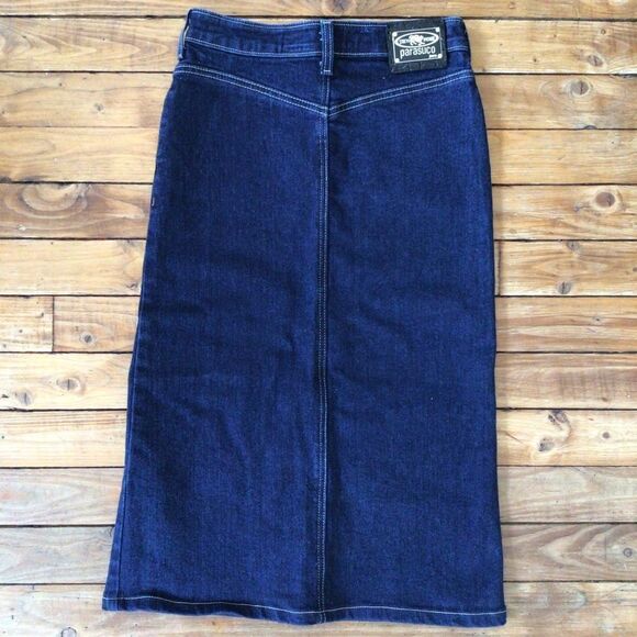 PARASUCO jeans denim long skirt western country dancing pockets splited  size 2 - Picture 2 of 11